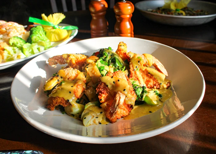 Almond Coconut Crusted Salmon or Gulf Shrimp
